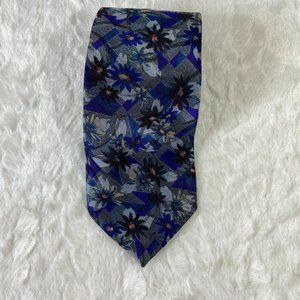 Vintage Oscar De La Renta Studio Made in USA Mens Tie Floral Blue Abstract